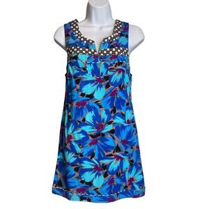 Free People Women’s Blue Floral Print Sleeveless Dress Size 2 Boho Tropical‎
